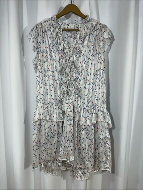 Sabina Musayev Ruffle Mini Dress Large Abstract Print Tie Neck Flowy